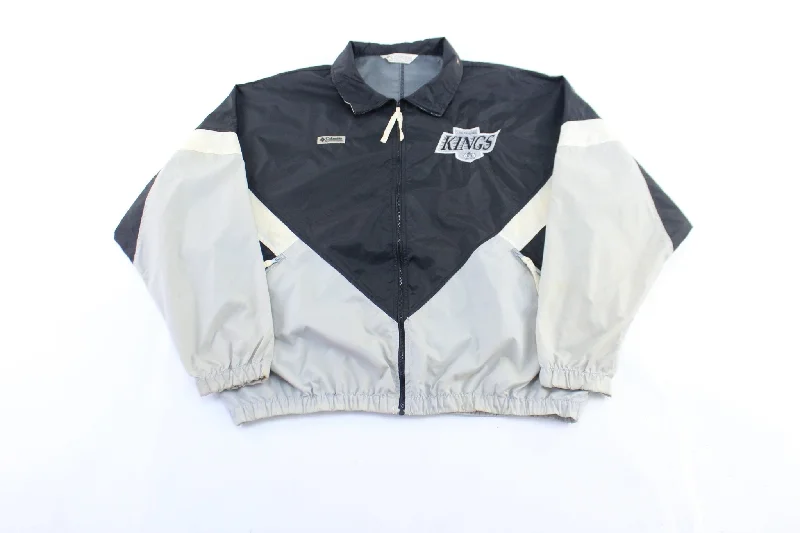 Women's Duffle Coats90's Los Angeles Kings Embroidered Black & Grey Zip Up Jacket