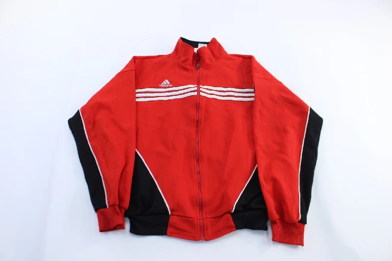 Women's Coats with Fur Trimmed CollarAdidas Embroidered Logo Red, Black, & White Striped Jacket