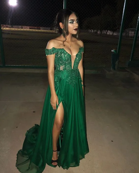 Women's Shirt Collar DressesGreen Prom Dresses, Sexy Evening Party Dresses      S2201