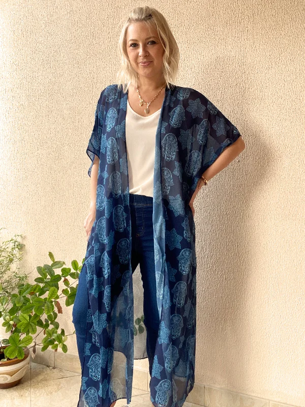 women's pajamas for those who value qualityNavy hamsa hand Kimono - 3 lengths