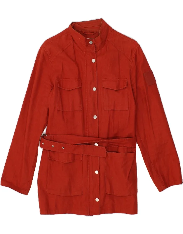 Women's Coats with Fur Trimmed ButtonsSERGIO TACCHINI Womens Overcoat IT 46 Large Red Linen