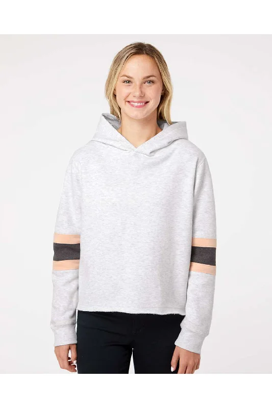 Women's Hooded Sweatshirts with Flannel LiningMV Sport Womens Sueded Fleece Thermal Lined Hooded Sweatshirt Hoodie - Ash Grey/Cameo Pink/Charcoal Grey - Closeout