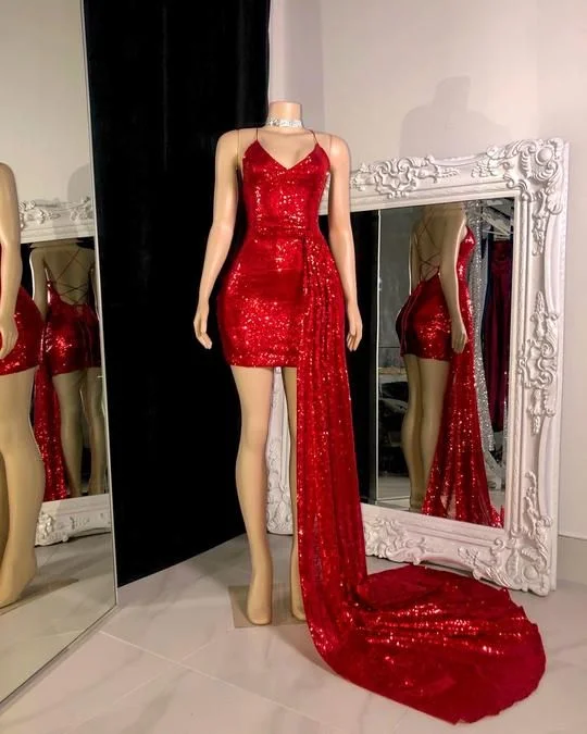 Women's Short-Sleeve DressesRed prom dresses, sequin prom dresses, sheath prom dresses, custom make party dresses    S1524