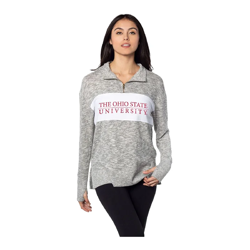 Women's Hooded Sweatshirts with Geometric LiningLadies Ohio State Buckeyes Distressed Bar 1/4 Zip