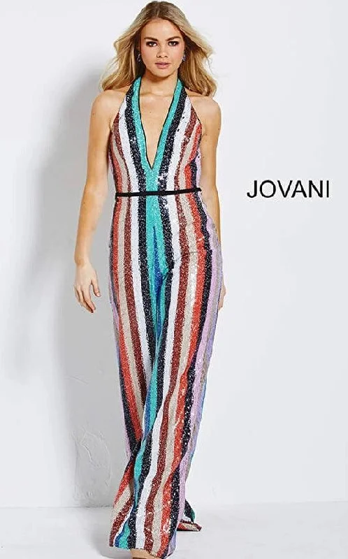 Women's Jumpsuits with Rounded HemJovani Formal Halter Stripe Jumpsuit Sale