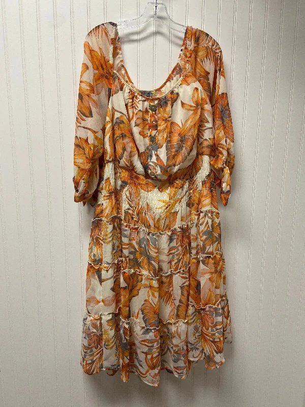 Women's Boat Collar DressesDress Casual Midi By Figuero & Flower In Orange, Size: 3x