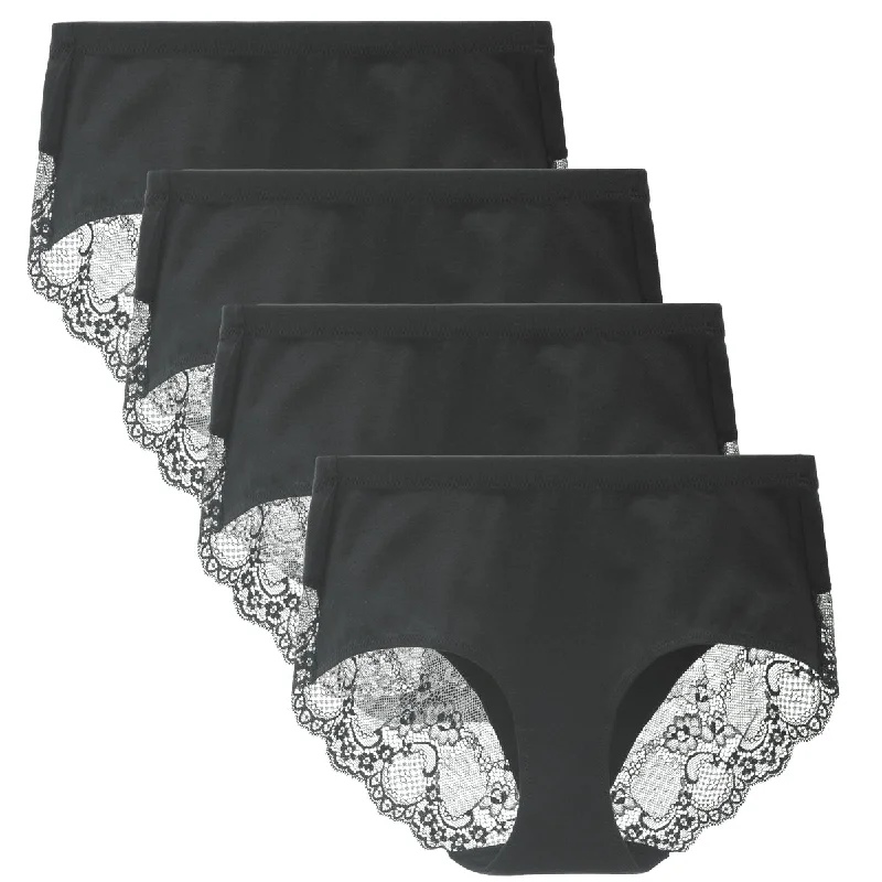 lightweight silk panties with a floral lace trimLIQQY Women's 4 Pack Combed Cotton Lace Full Coverage High Rise Brief Panty Underwear