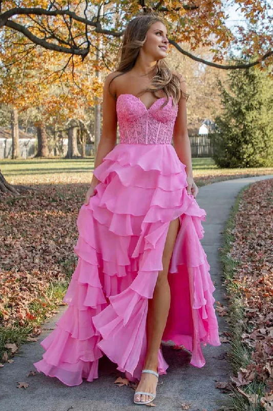 Women's Woven SkirtsProm Dress Sweetheart Corset with Slit Cake skirt