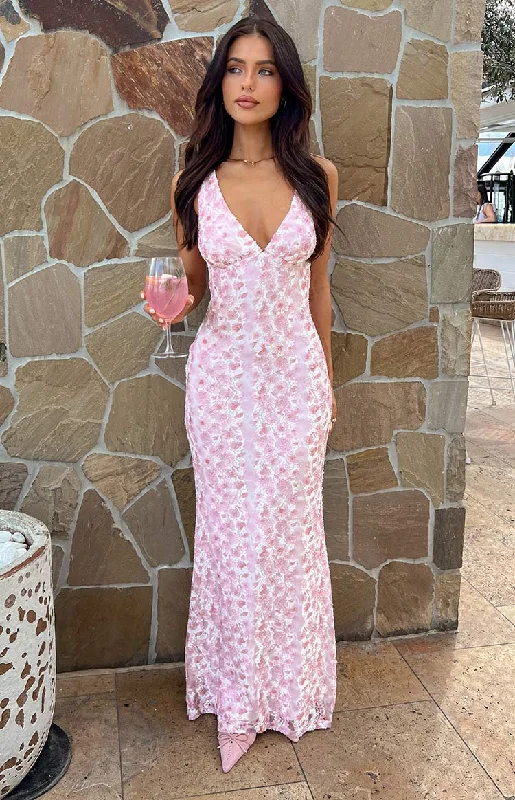 Women's Square Collar DressesFarida Pink Lace Maxi Dress