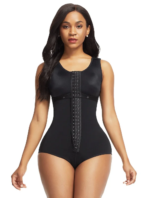 plus-size waist trainer with power mesh for firmnessHooks Body Shaper with Spandex Bra and Double Central Hook Panty Style