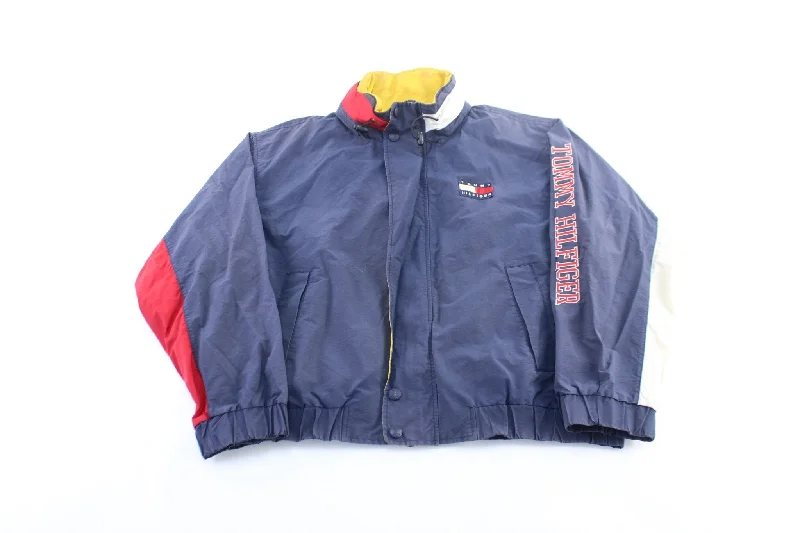 Women's Coats with Fur Trimmed Collar90's Tommy Hilfiger Logo Patch Red, Blue, & White Zip Up Jacket