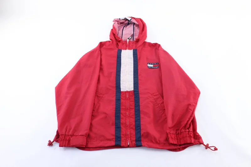 Women's Coats with Belt90's Tommy Hilfiger Logo Patch Red Zip Up Jacket