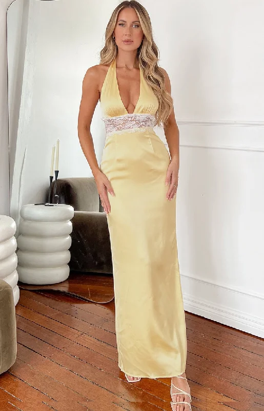 Women's Flared DressesArli Yellow Lace Maxi Dress