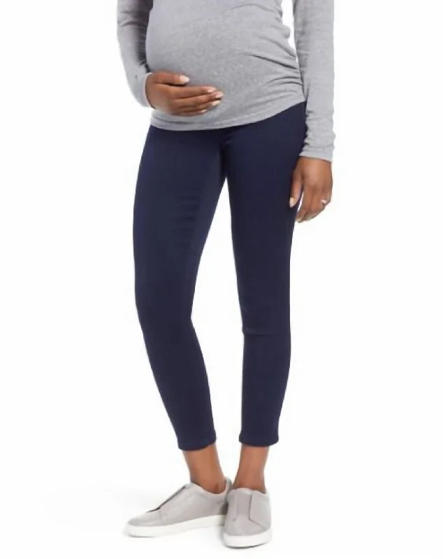 Women's Jodhpurs with Mandarin CollarButter Ankle Maternity Pull On Leggings Jeans In Blue