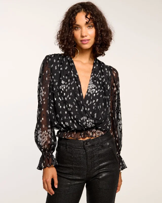 Women's Blouse with V-Shaped HemLevi V-Neck Ruffle Blouse