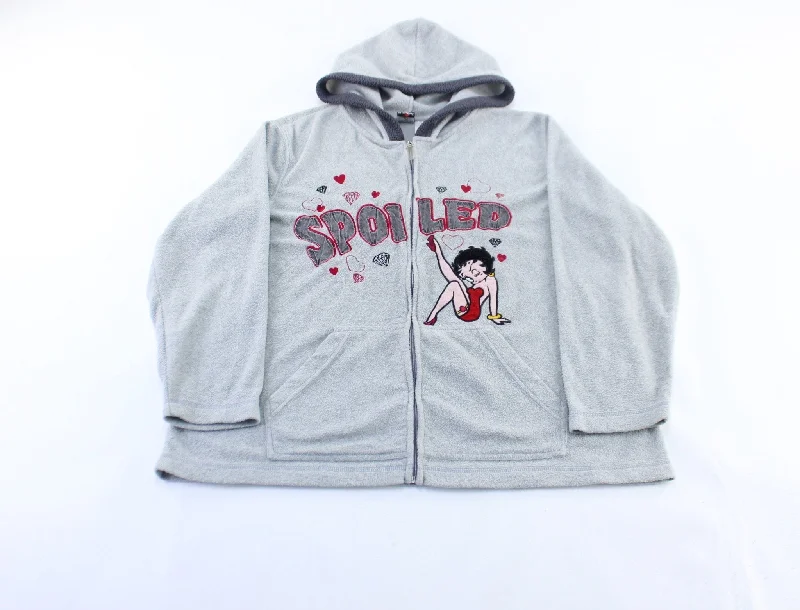 Women's Trench CoatsBetty Boop Embroidered Spoiled Fleece Zip Up Jacket