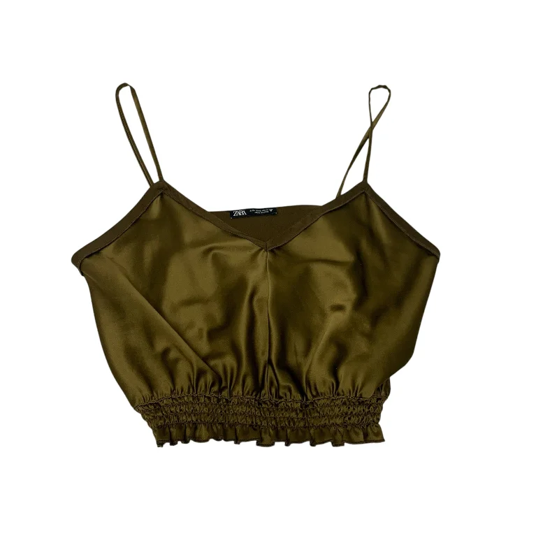 Women's Blouse with Lapel CollarBlouse Sleeveless By Zara In Green, Size: L