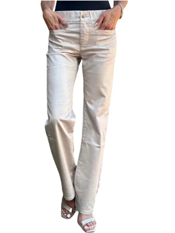 Women's Jodhpurs with Wide CollarTami Straight Pants In Beige Gold Check