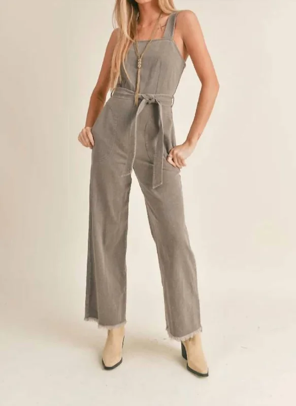 Women's Jodhpurs with Boat CollarGia Denim Overall In Charcoal