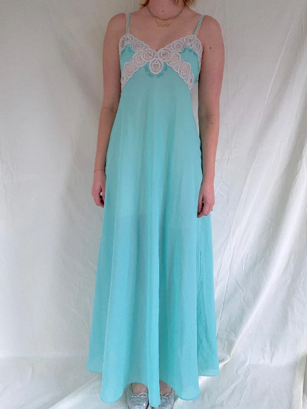 women's pajamas with a charming, vintage aesthetic1950's Turquoise Slip with Cream Lace