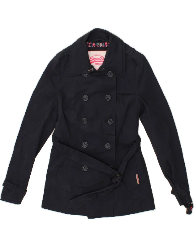 Women's Coats with Fur Trimmed HoodSUPERDRY Womens Pea Coat UK 10 Small Navy Blue Polyester