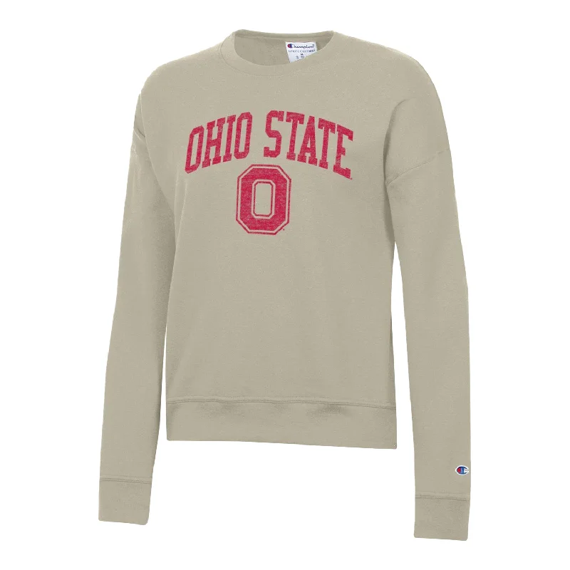 Women's Hooded Sweatshirts with Flannel LiningLadies Ohio State Buckeyes Powerblend® Wordmark Cocoa Butter Crew Sweatshirt