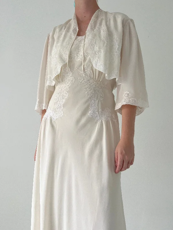 women's pajamas with hidden pocketsHandmade 1930's Cream Silk Slip and Jacket Set with White Lace