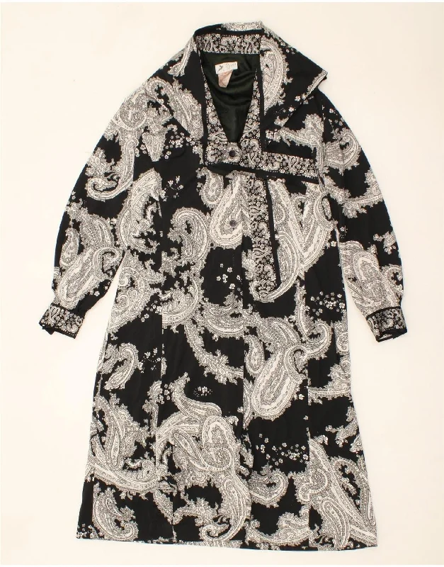 Women's Coats with Fur Trimmed SleevesVINTAGE Womens Overcoat IT 42 Medium Black Paisley Polyester