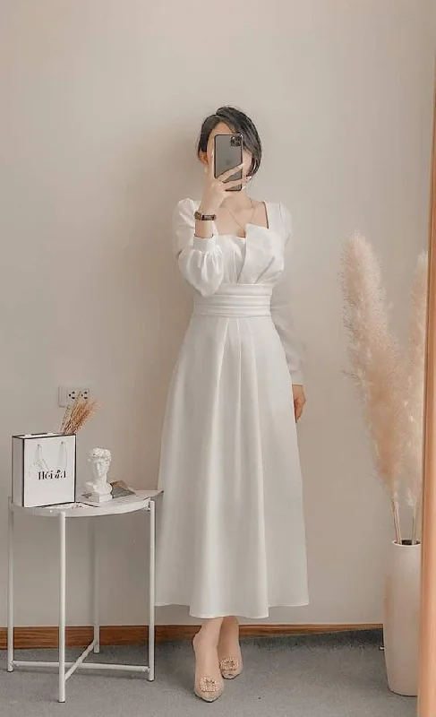 Women's Keyhole Collar DressesWhite Long Fashion Party Gowns Prom Dresses      S2192