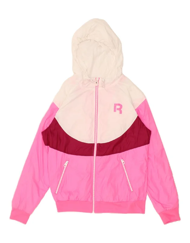 Women's Rain CoatsREEBOK Womens Hooded Rain Jacket UK 12/14 Medium Pink Colourblock