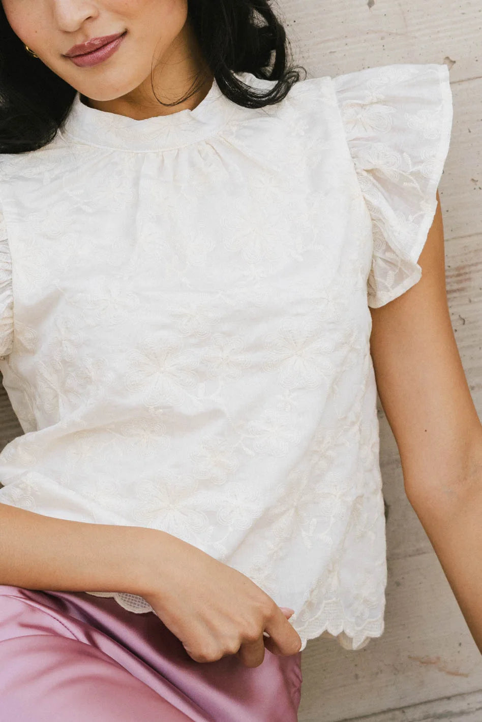 Women's Ruffled BlouseFia Embroidered Blouse in Cream - FINAL SALE