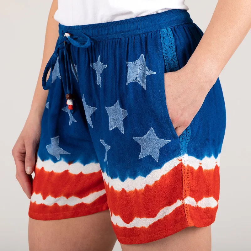 Women's Lounge ShortsStars & Stripes Hand Dyed Drawstring Shorts