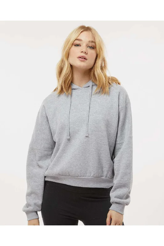 Women's Hooded Sweatshirts with Ribbed LiningMV Sport Womens Sueded Fleece Crop Hooded Sweatshirt Hoodie - Heather Grey - Closeout