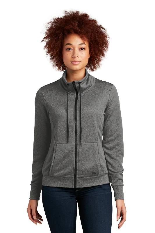 Women's Hooded Sweatshirts with Kangaroo PocketsNew Era Womens Performance Terry Full Zip Sweatshirt w/ Pockets - Heather Graphite Grey