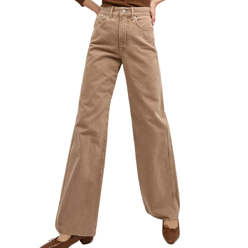 Women's Jodhpurs with Rounded CollarTaylor Denim Wide Leg Jean In Tan Sierra