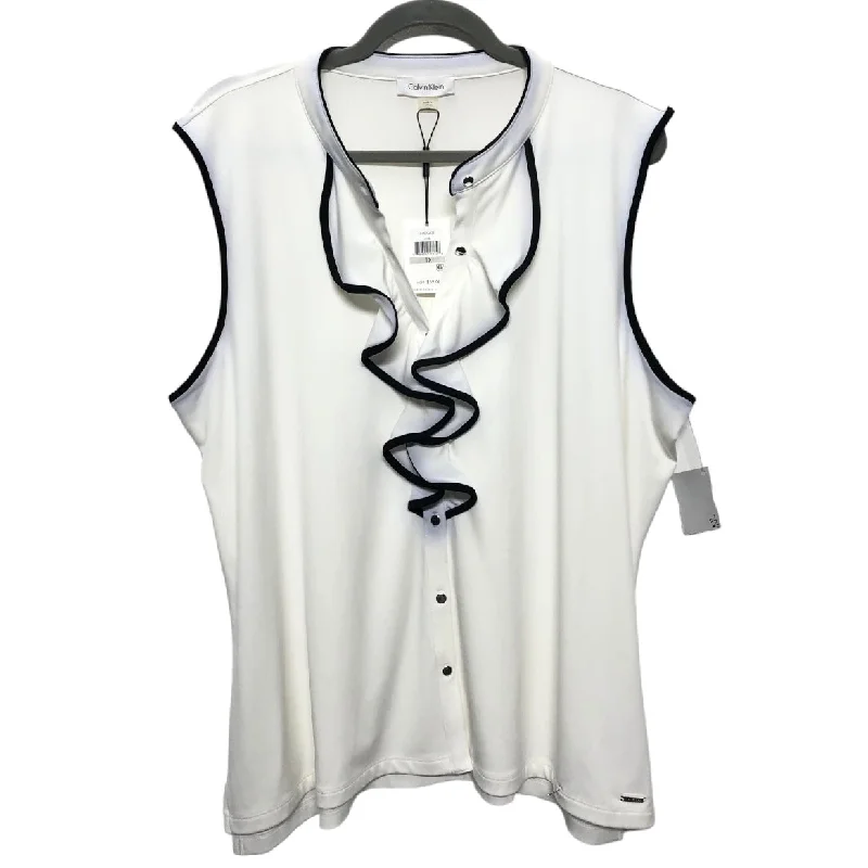 Women's Blouse with Notched CollarBlouse Sleeveless By Calvin Klein In White, Size: 1x