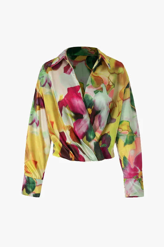 Women's Blouse with HoodPrinted Satin Blouse