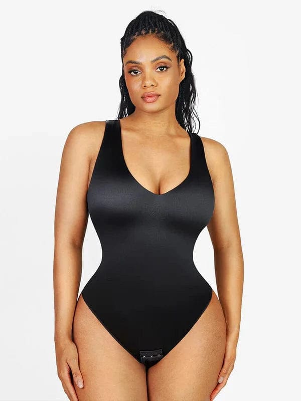 plus-size waist cincher with power mesh for supportDeep V Neck Waist Slimming Shapewear Bodysuit