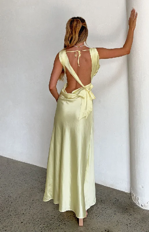 Women's Boat Collar DressesLaria Yellow Satin Formal Maxi Dress