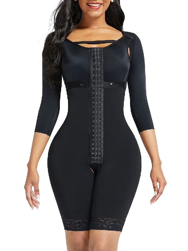 open-bust shapewear with underwire supportLace Trim Hourglass Body Shaper With Sleeves Curve Shaper