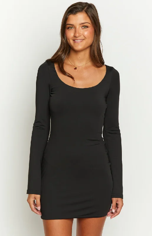 Women's Pleated DressesTory Black Long Sleeve Mini Dress