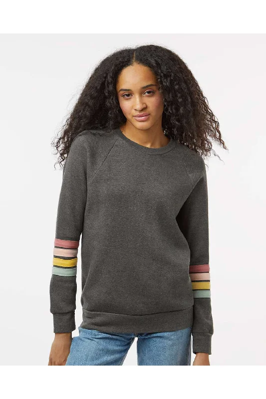 Women's Hooded Sweatshirts with Flap PocketsMV Sport Womens Striped Sleeves Crewneck Sweatshirt - Charcoal Grey