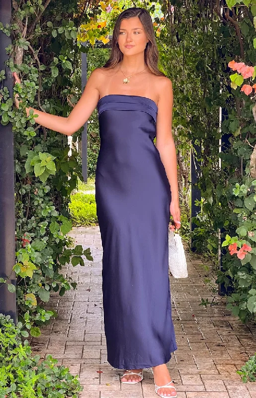 Women's Low Collar DressesMaiah Navy Maxi Dress