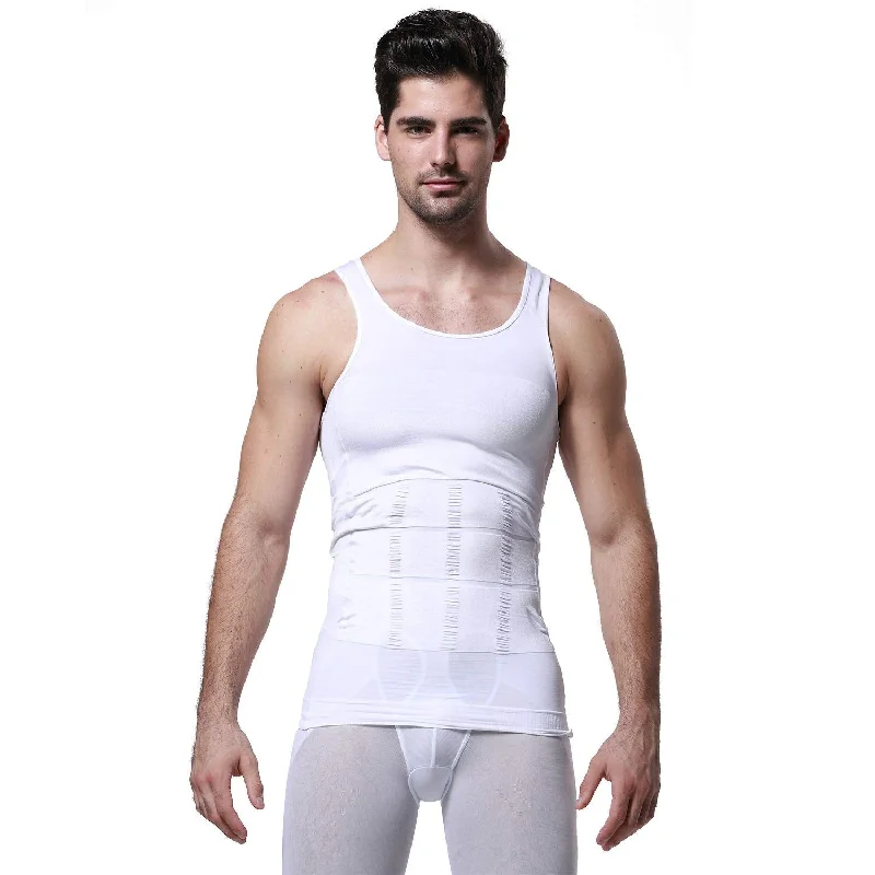 adjustable waist cincher for customizable fitMens Slimming Body Shaper Vest Shirt Abdomen Slim