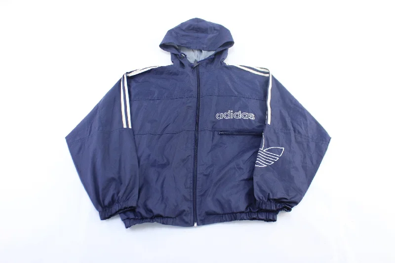 Women's Bomber Coats80's Adidas Embroidered Logo Blue & White Striped Trefoil Jacket