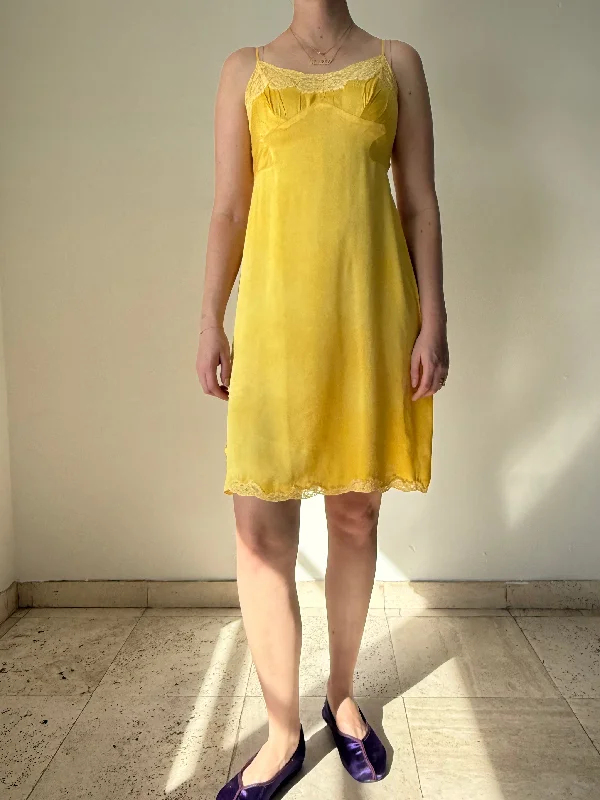 women's pajamas with pockets on the chestHand Dyed Yellow Spaghetti Strap Silk Slip