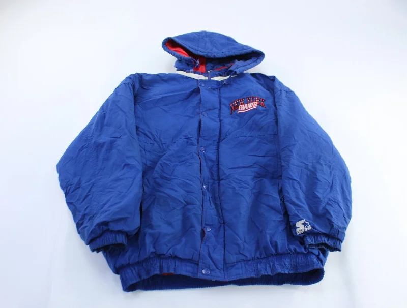 Women's Coats with Fur Trimmed Sleeves90's New York Giants Embroidered Starter Hooded Jacket