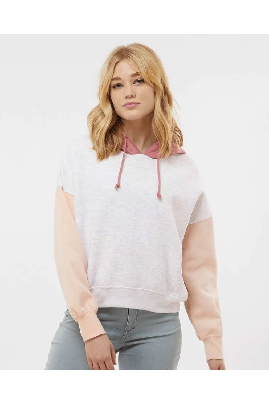 Women's Hooded Sweatshirts with Slant PocketsMV Sport Womens Sueded Fleece Colorblock Crop Hooded Sweatshirt Hoodie - Cameo Pink