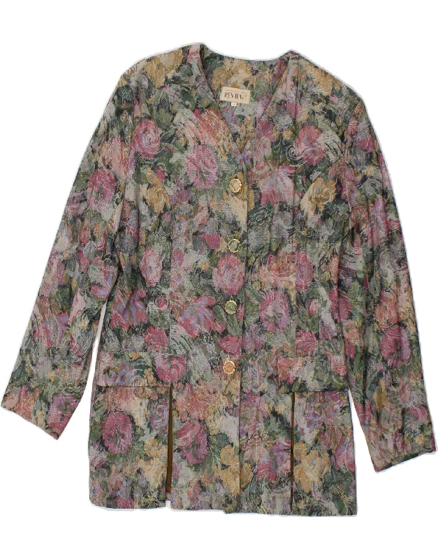 Women's Zip-Up CoatsVINTAGE Womens 4 Button Longline Blazer Jacket UK 12 Medium Multicoloured