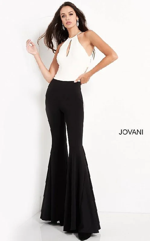 Women's Jumpsuits with Mid-LengthJovani M02807 Formal Halter Flared Jumpsuit